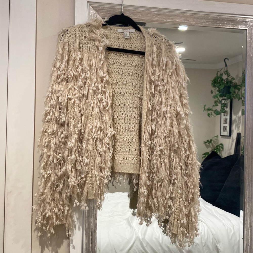 Cream Fringe Sweater